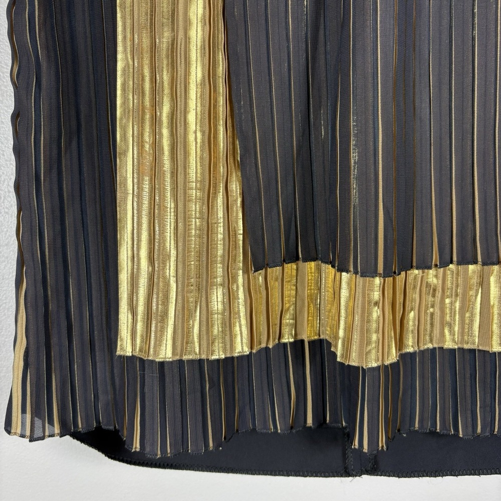 Pianura Studio Women's 42 EU Black Gold Metallic Pleated Mock Wrap Mini Skirt - Picture 3 of 7